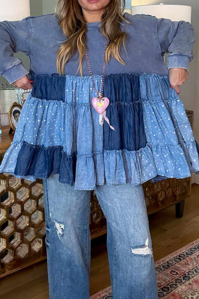 Flatter Me Fit Oversized Sweater - 100% Cotton - Blue .