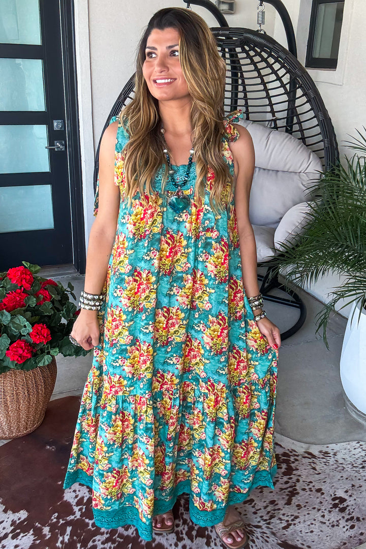Botanical Breeze Maxi Dress - Teal
