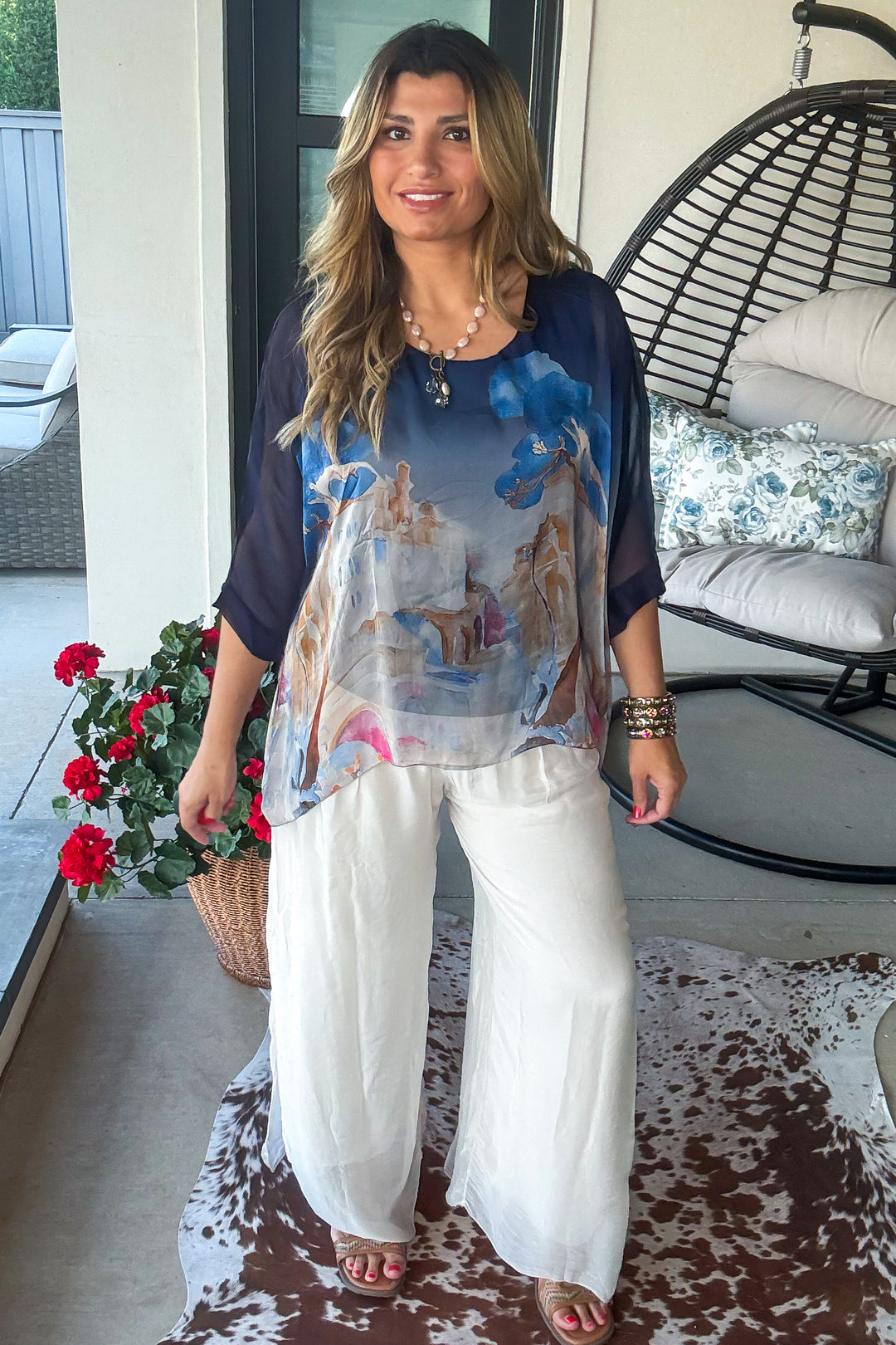 Blue Chateau Daydream Silk Top - Navy - MADE IN ITALY