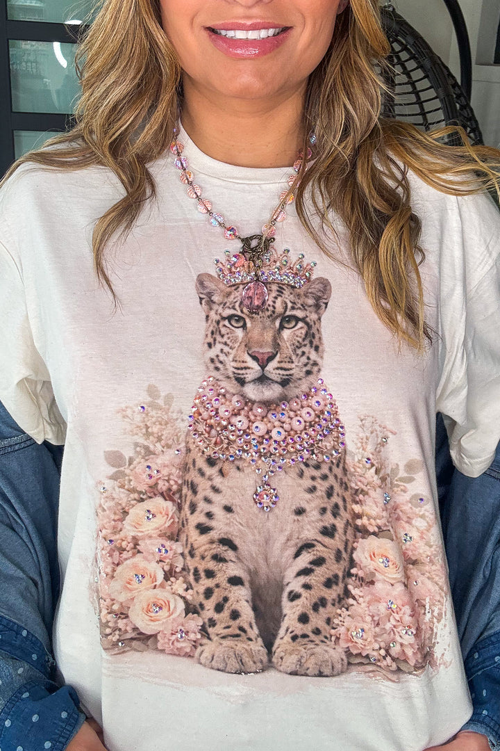 Crowned Royalty Rhinestone Cheetah Shirt - 100% Cotton