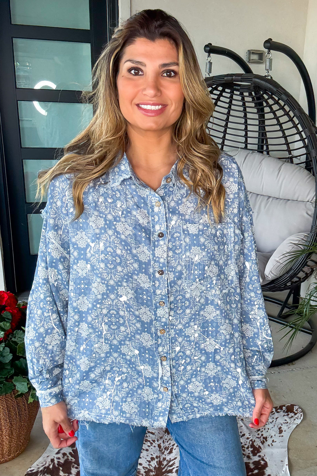 Paisley Chateau Button Down Top - Blue