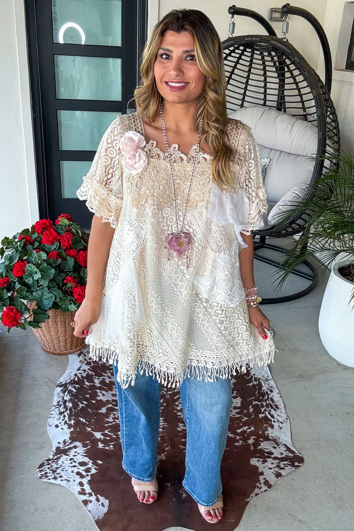 Rosy Lace Reverie Dress - 100% Cotton - Ivory