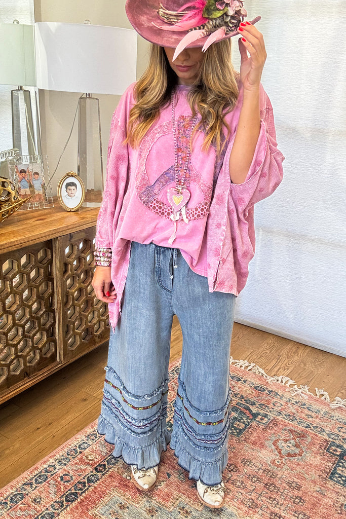 Frayed And Ruffled Denim Capris - Washed Denim