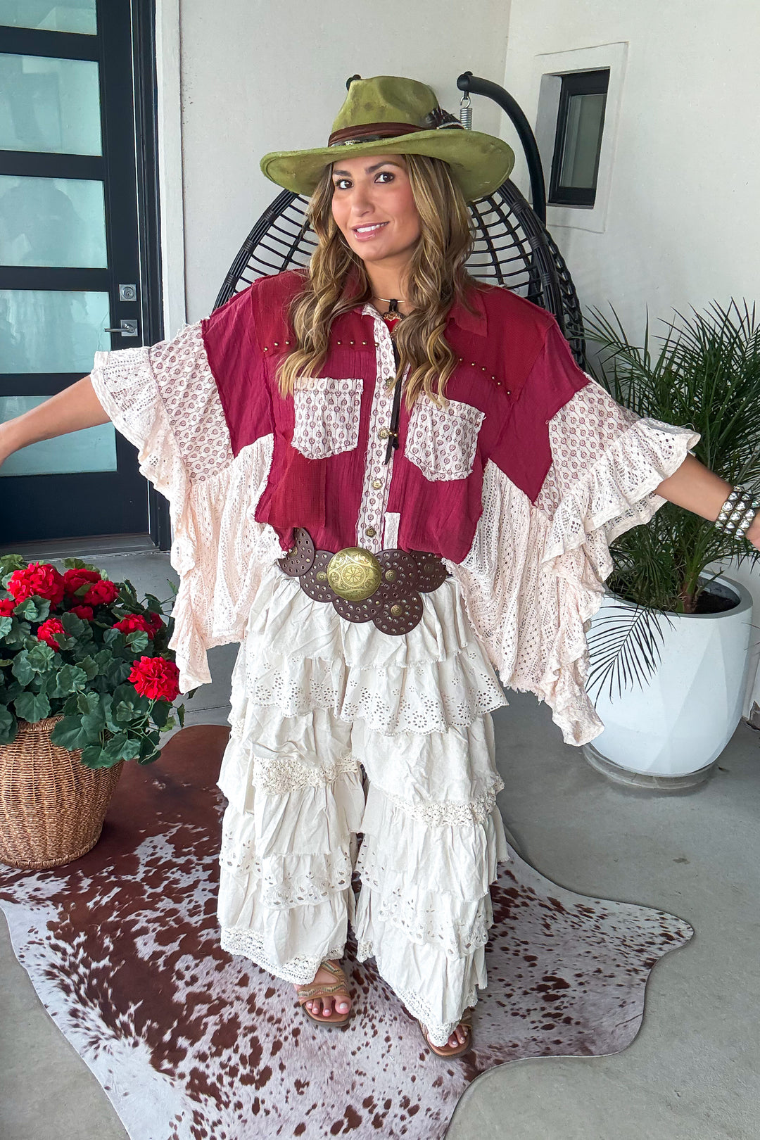 Lace And Leisure Top - 100% Cotton- Ruby