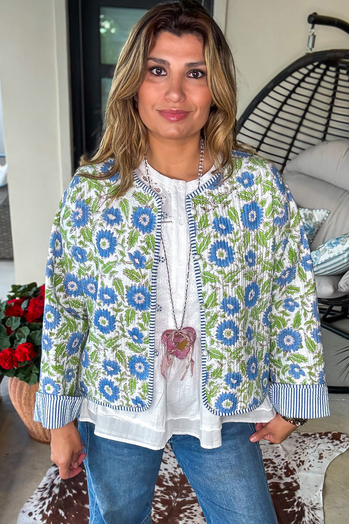Handmade: Bluebell Garden Reversible Quilt Jacket - 100% Cotton