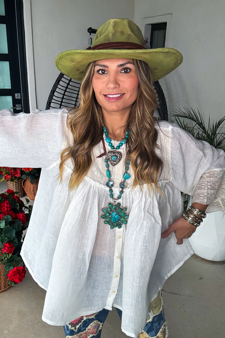 Wildflower Waltz Top - Ivory - Linen Cotton Blend