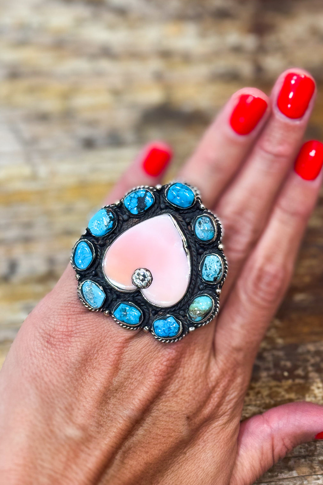 Conch Turquoise Heart Ring - German Silver