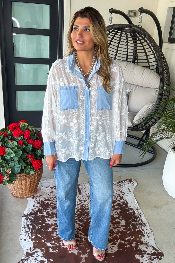 PRE ORDER: Diamond Dust Rhinestone Button Up Top - White - Made in Italy