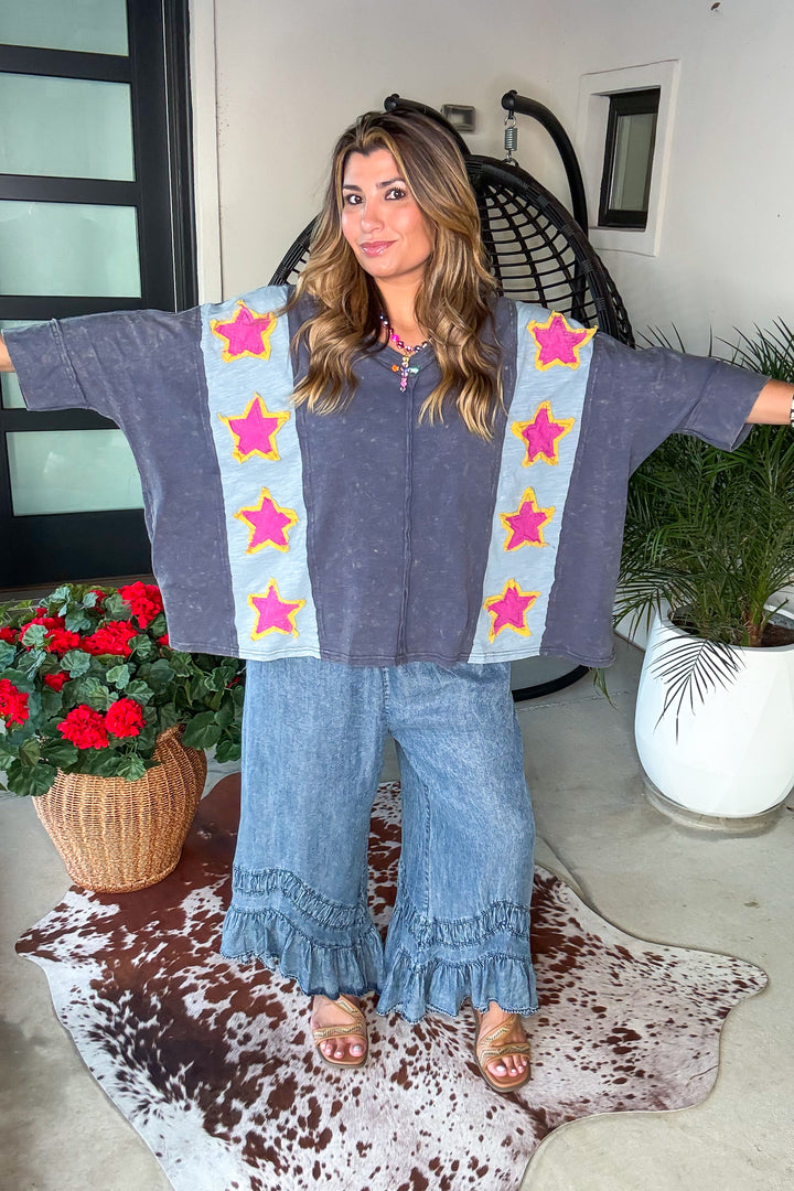Ruffled Soul Elastic Waist Denim Pants - Denim