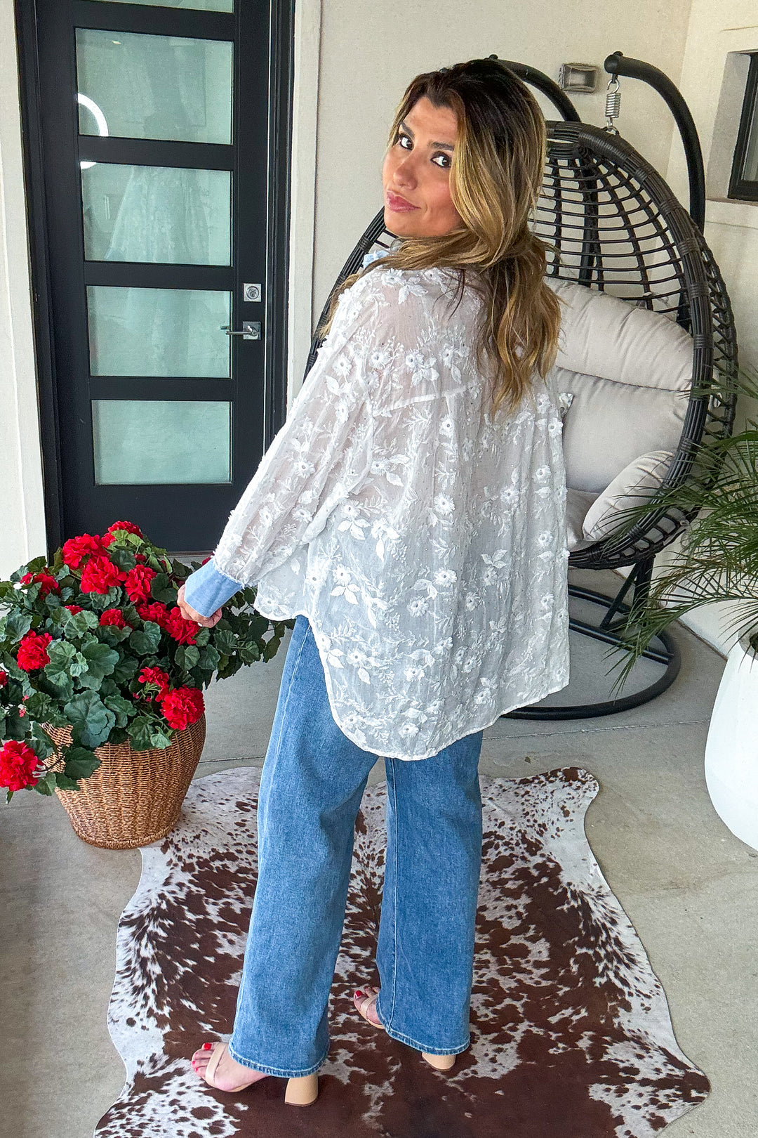 PRE ORDER: Diamond Dust Rhinestone Button Up Top - White - Made in Italy