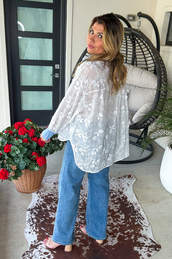 PRE ORDER: Diamond Dust Rhinestone Button Up Top - White - Made in Italy