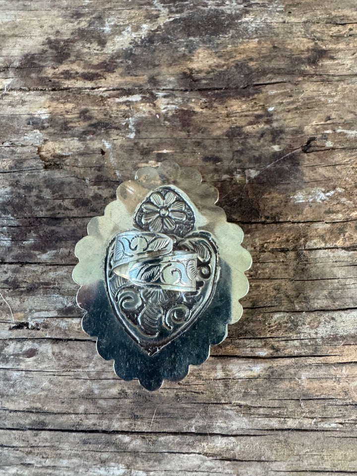 Sacred Heart Bone Statement Ring - silver plated