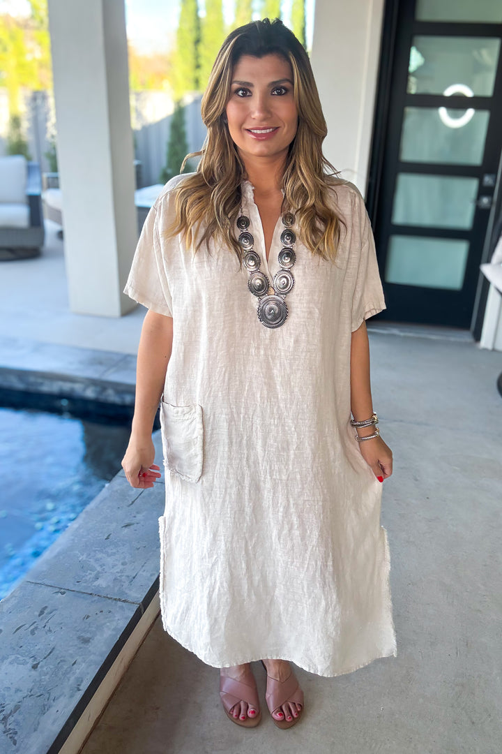 Impressively Attractive Dress - Made In Italy - 100% Linen