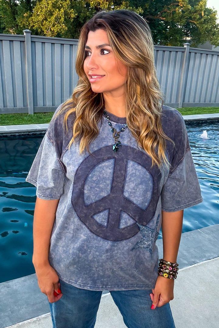Blue Skies And Good Vibes Top - 100% Cotton - Navy