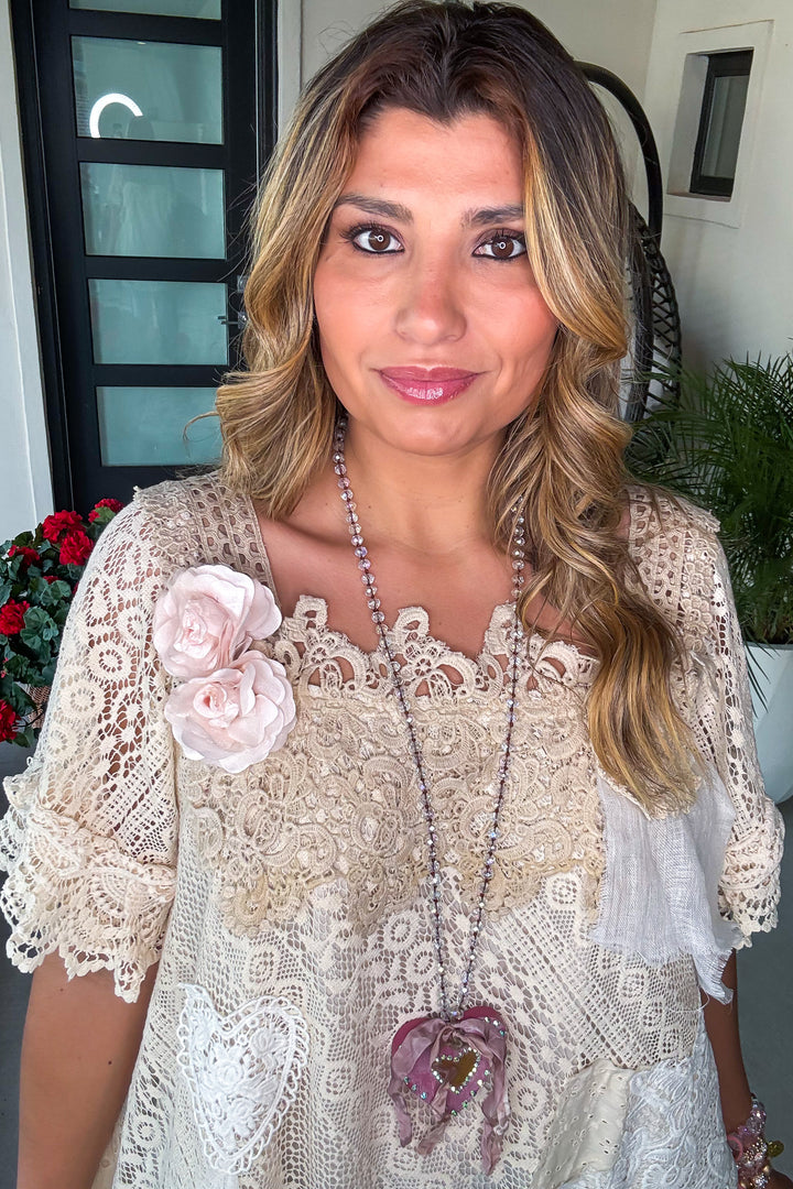 Rosy Lace Reverie Dress - 100% Cotton - Ivory