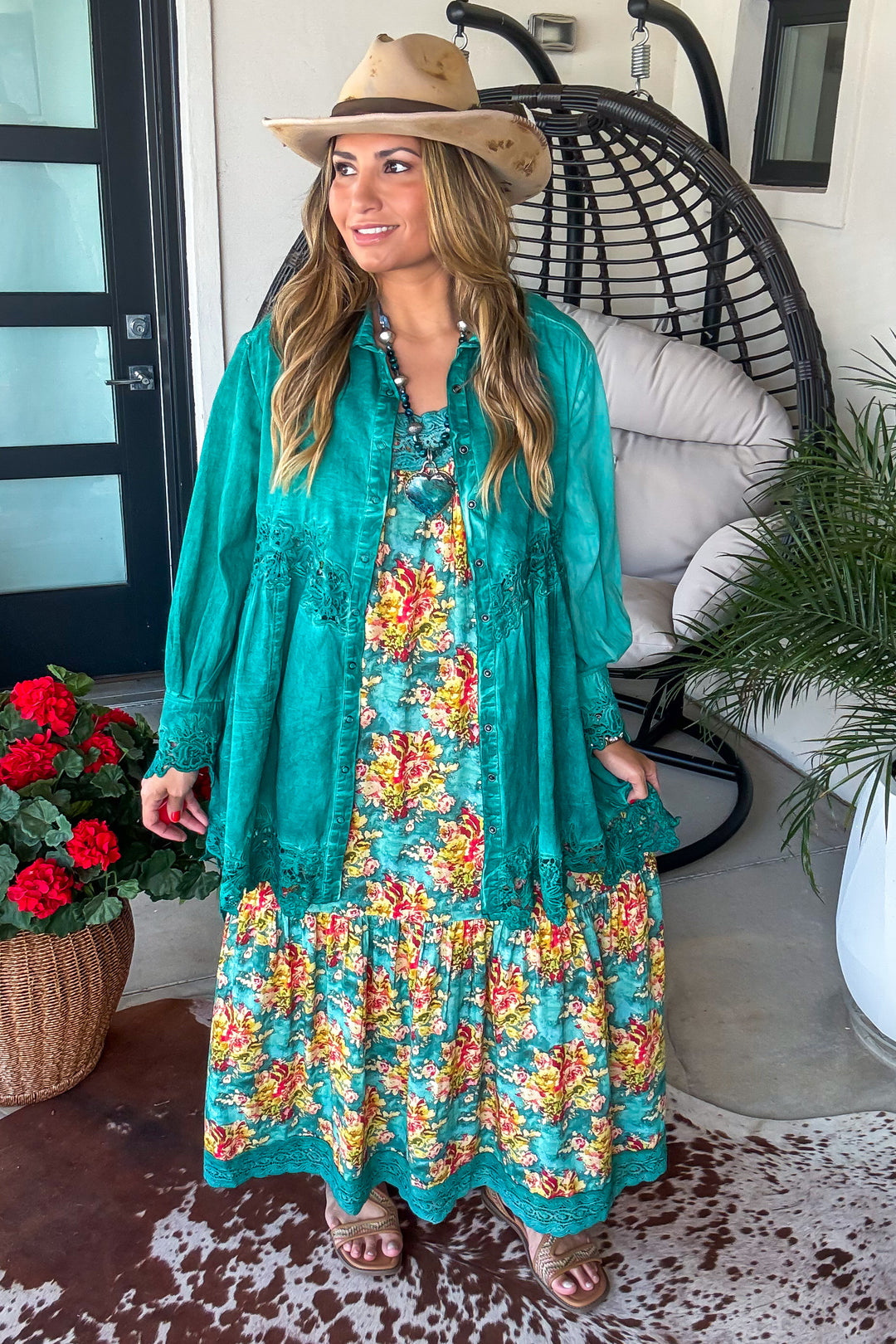 Botanical Breeze Maxi Dress - Teal