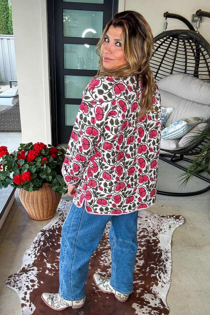 Handmade:  Blushing Garden Reversible Quilt Jacket - 100% Cotton