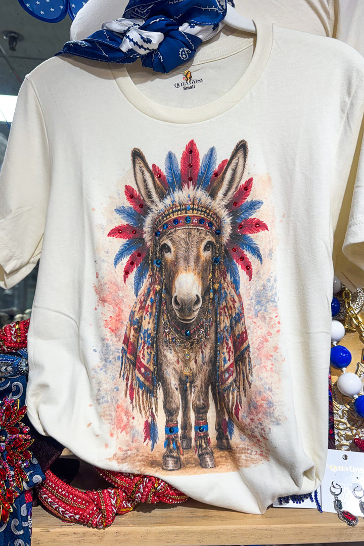 Americana Donkey Rhinestones Tee - 100% Cotton - Made in USA