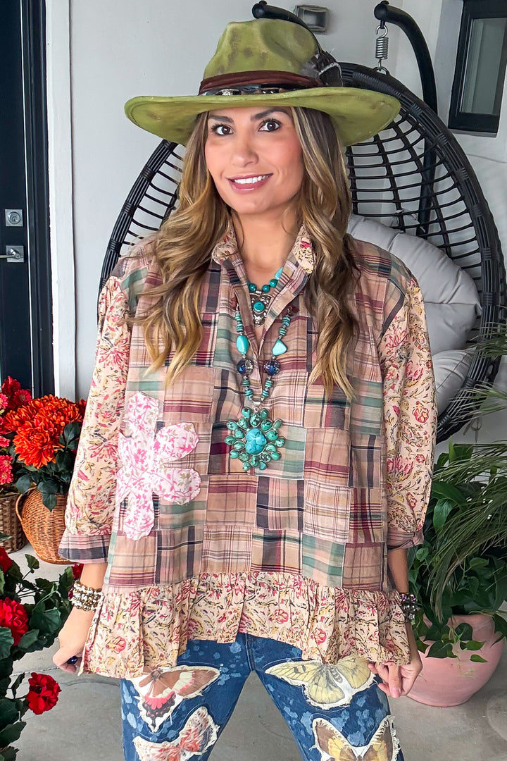 Around the Meadow Top - Tan - 100% Cotton