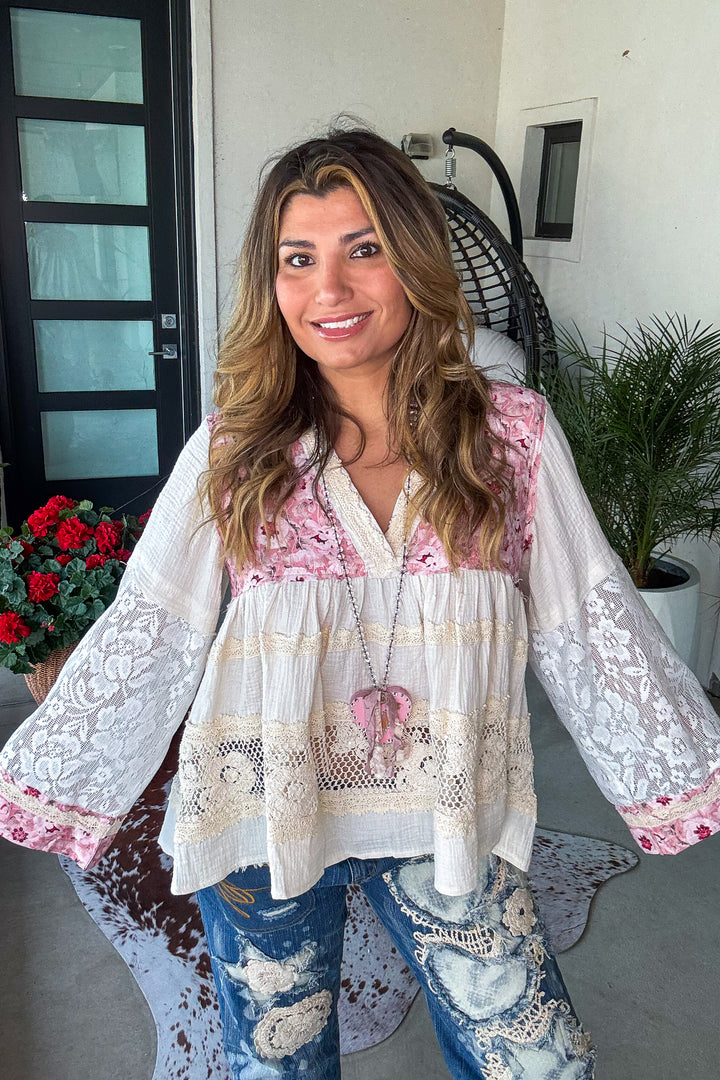 PRE ORDER: Rosewater Bloom Top - 100%Cotton  - Blush