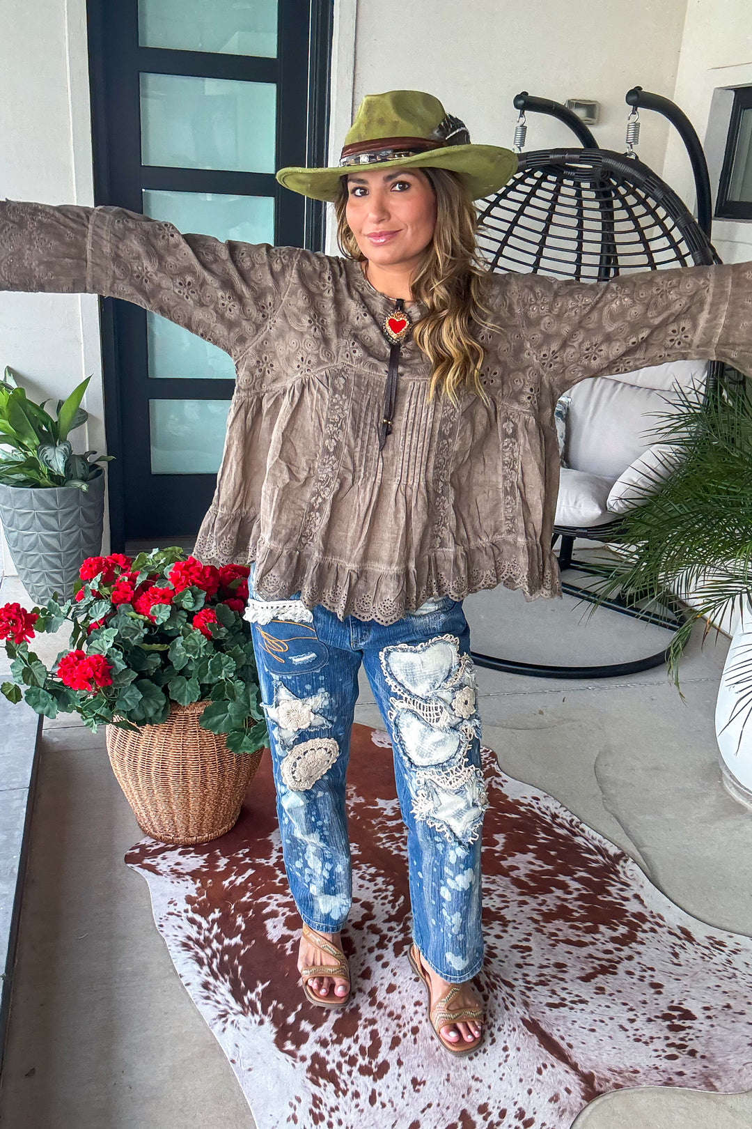 Southern Elegance Blouse - 100% Cotton - Mushroom