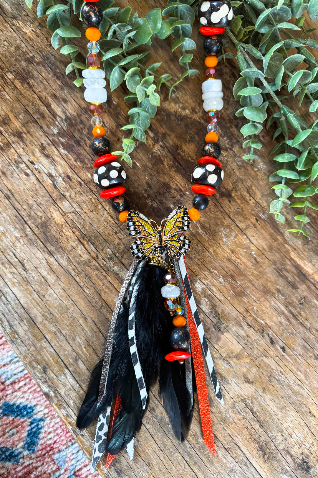 Fall Butterfly Feather Necklace