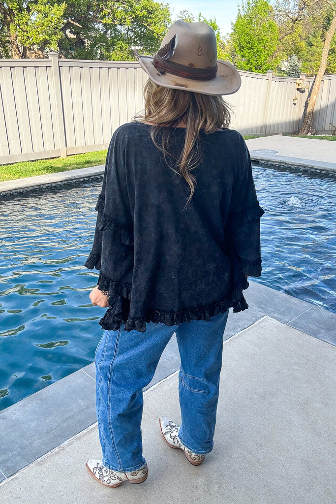 Midnight Ruffles Cinch Top - 100% Cotton  - Black