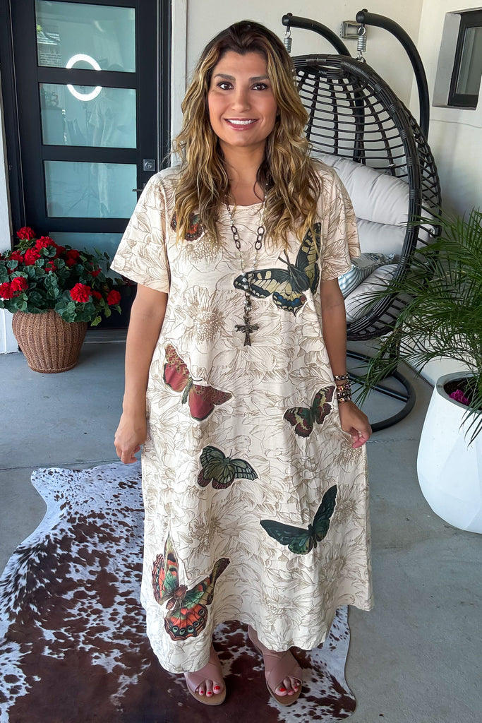 Butterfly Garden Maxi Dress - 100% Cotton