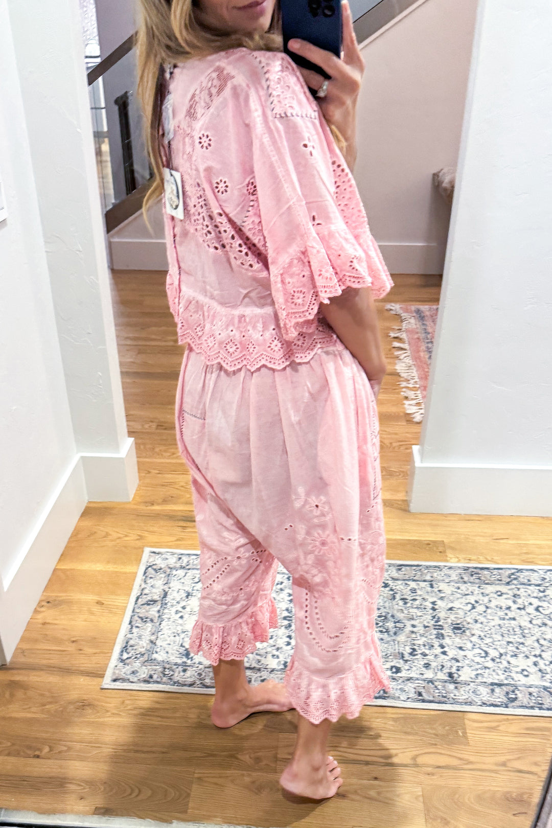 Softly Worn Eyelet Top -100% Cotton - Reversible - Pink