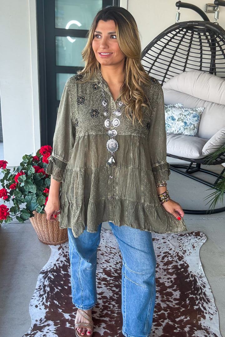 Gathering Sweetness Blouse - Gravel