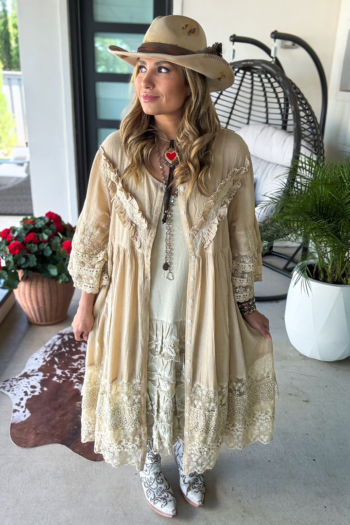 Desert Lace Daydream Slip Dress - Cotton Linen Blend - MADE IN USA