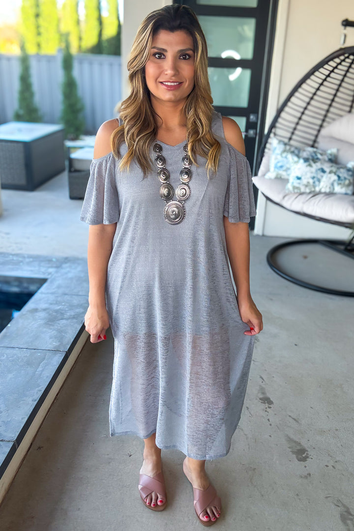 All The Above Cold Shoulder Dress - Gray