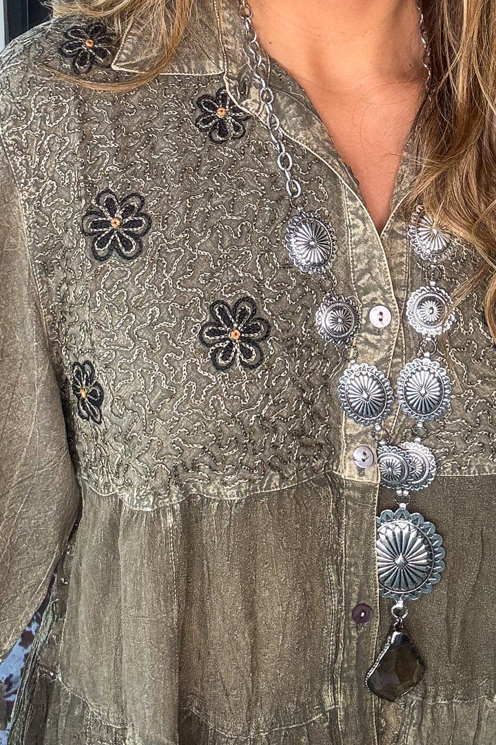 Gathering Sweetness Blouse - Gravel