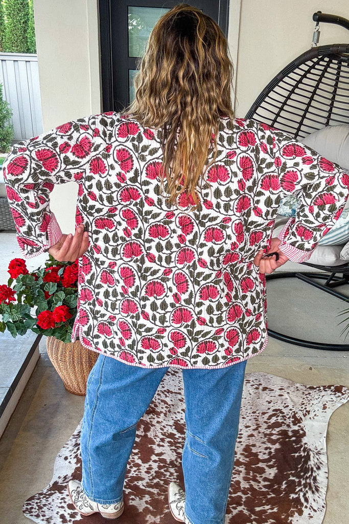 Handmade:  Blushing Garden Reversible Quilt Jacket - 100% Cotton