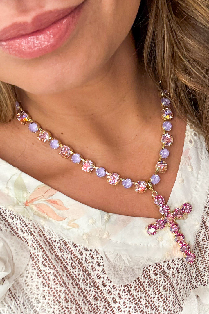 WAFA Austrian Crystal Cross Necklace - Lilac