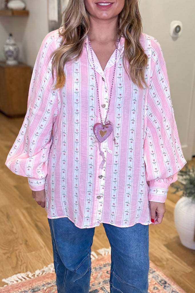 Cascading Rose Tunic - 100% Cotton - Pink