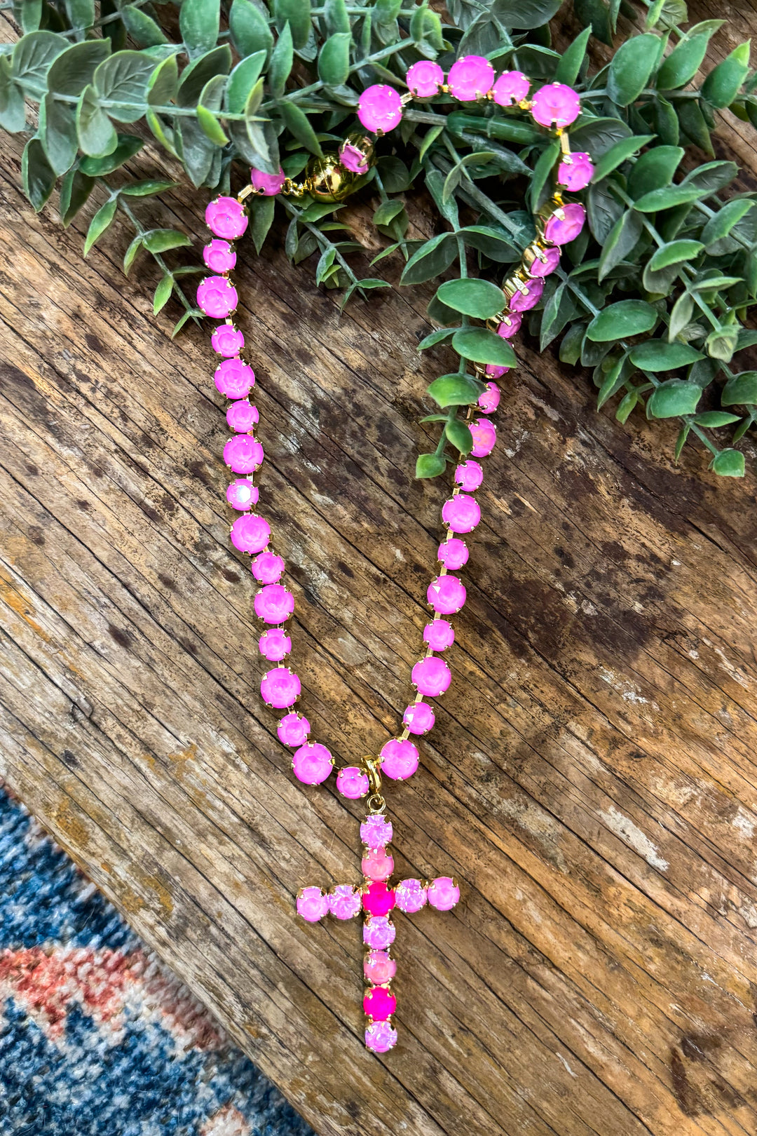 WAFA Austrian Crystal Cross Necklace - Pink