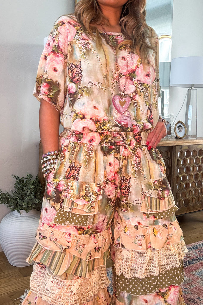 PRE ORDER: Butterfly Linen One Size Ruffle Pants