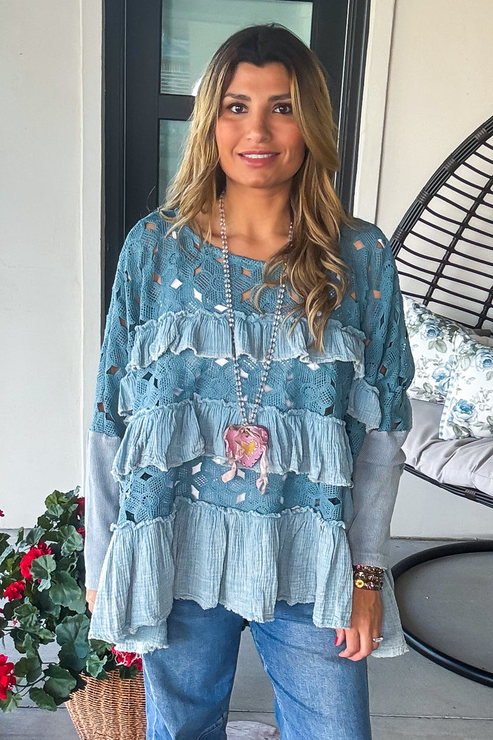Gypsy Breeze Oversized Top - Lagoon