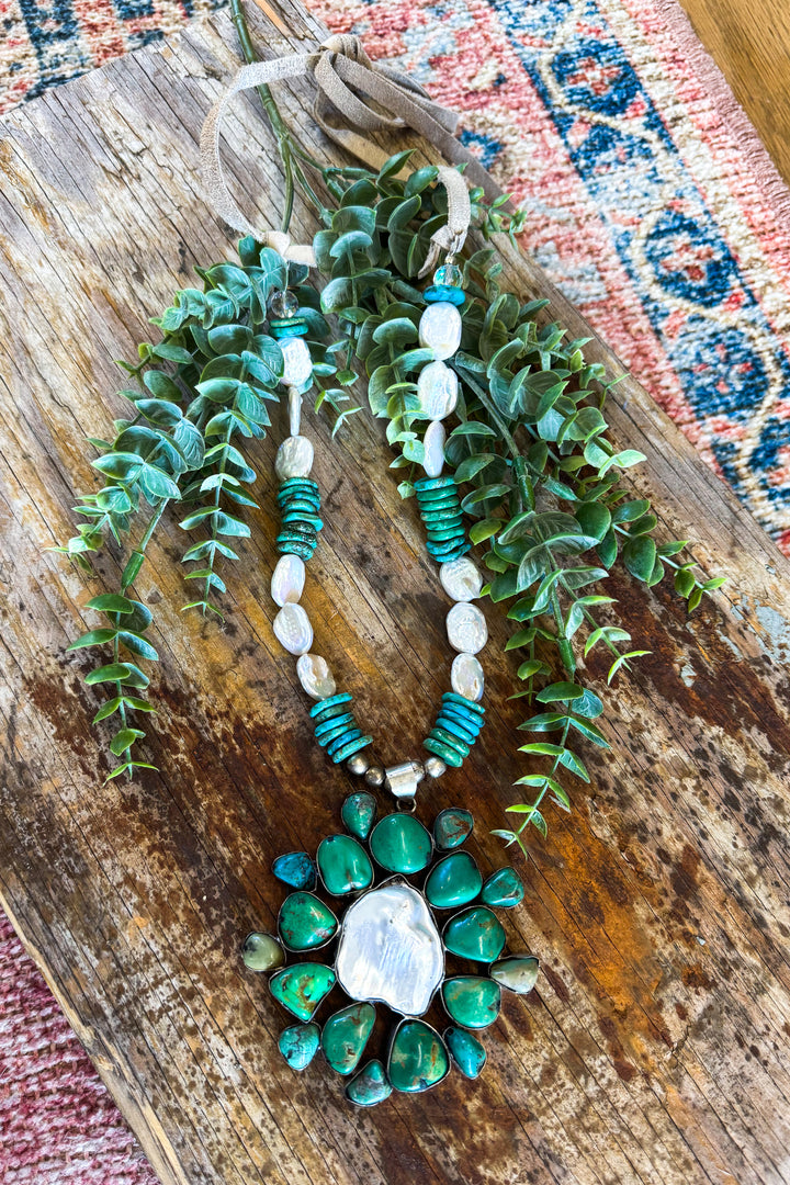 One of a Kind - Handmade - Baroque Pearl and Turquoise Necklace