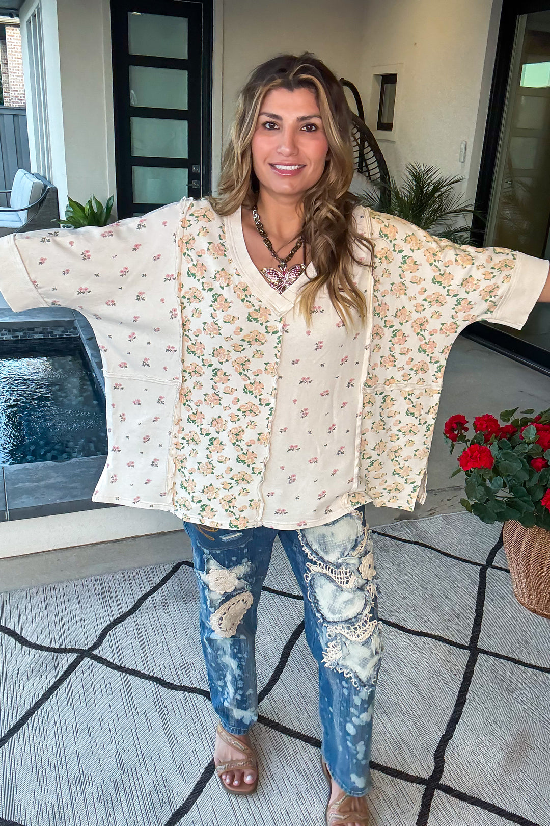 Earth Tone Ease Top - 100% Cotton -  Natural
