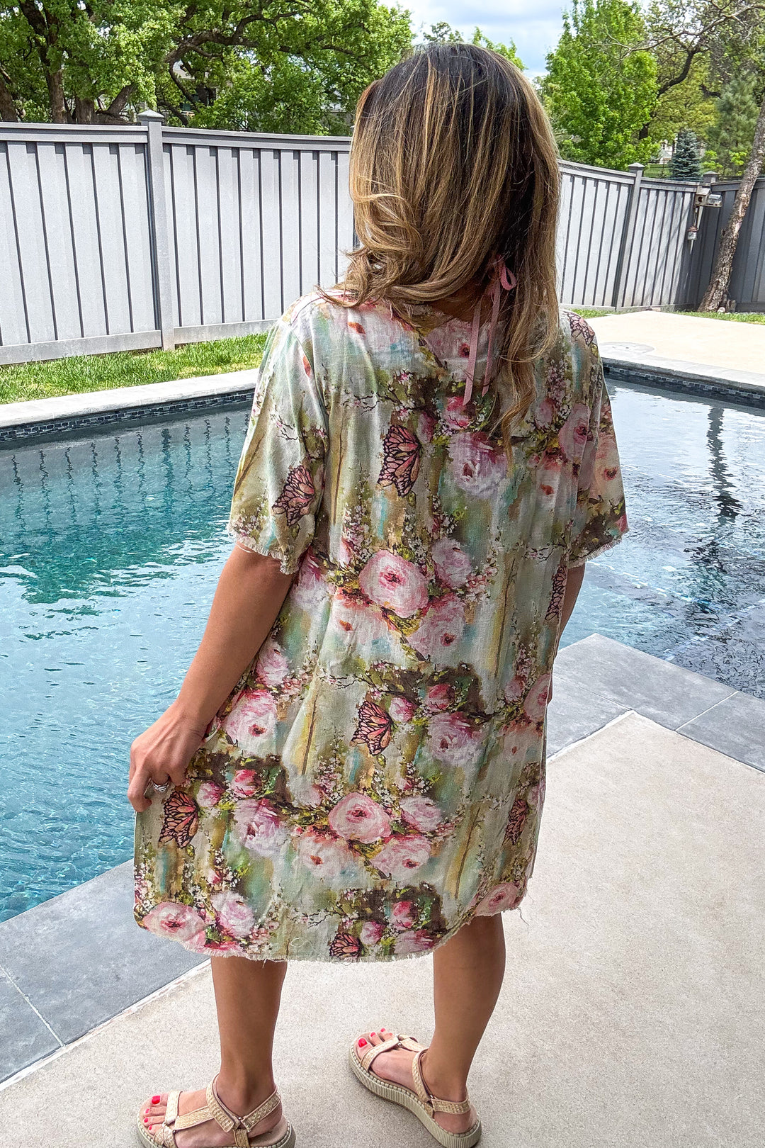 Butterfly Vintage Shabby Chic Linen Dress – Oversized Fit - 100% Linen