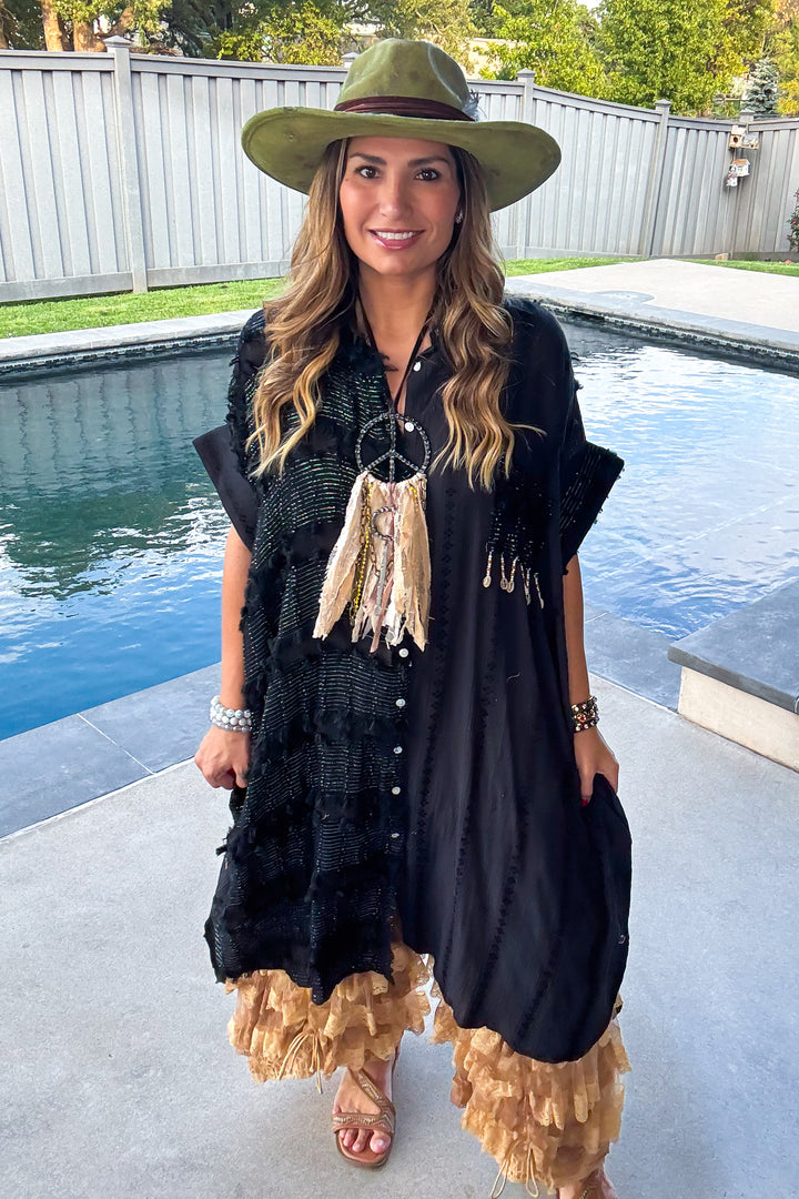 Prairie Moon Sheer Maxi Tunic/Duster - 100% Cotton - Black