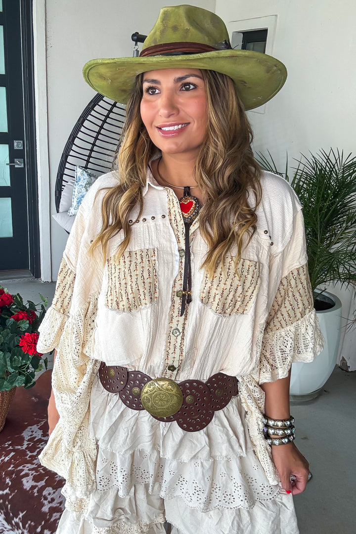 Lace And Leisure Top - 100% Cotton - Natural