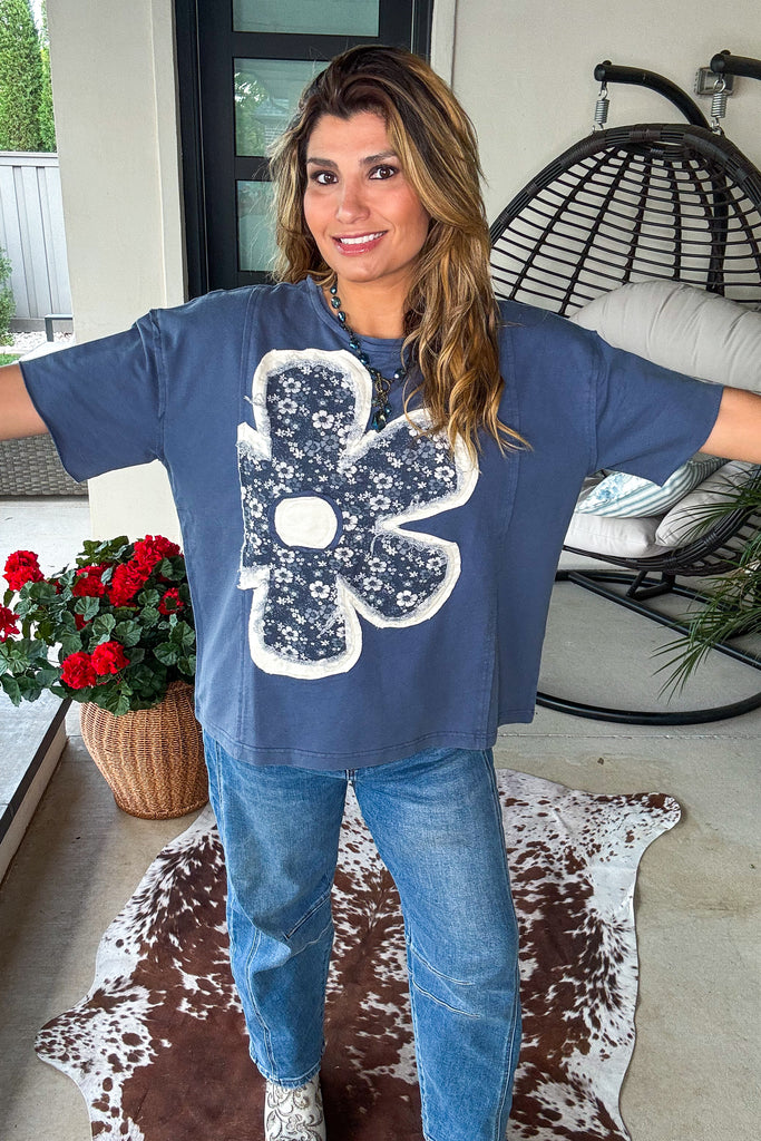 Garden Daydream Top - 100% Cotton - Navy