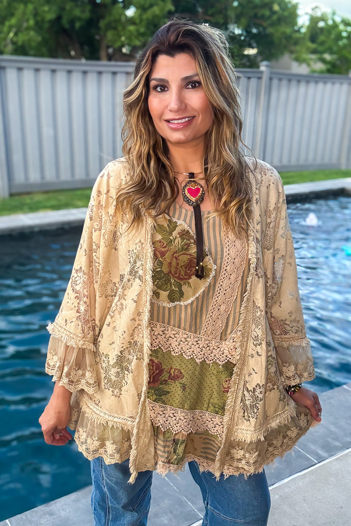 Golden Lace Whisper Kimono - Made in USA