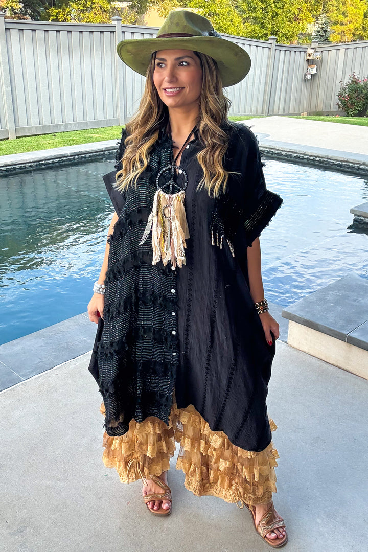 Prairie Moon Sheer Maxi Tunic/Duster - 100% Cotton - Black