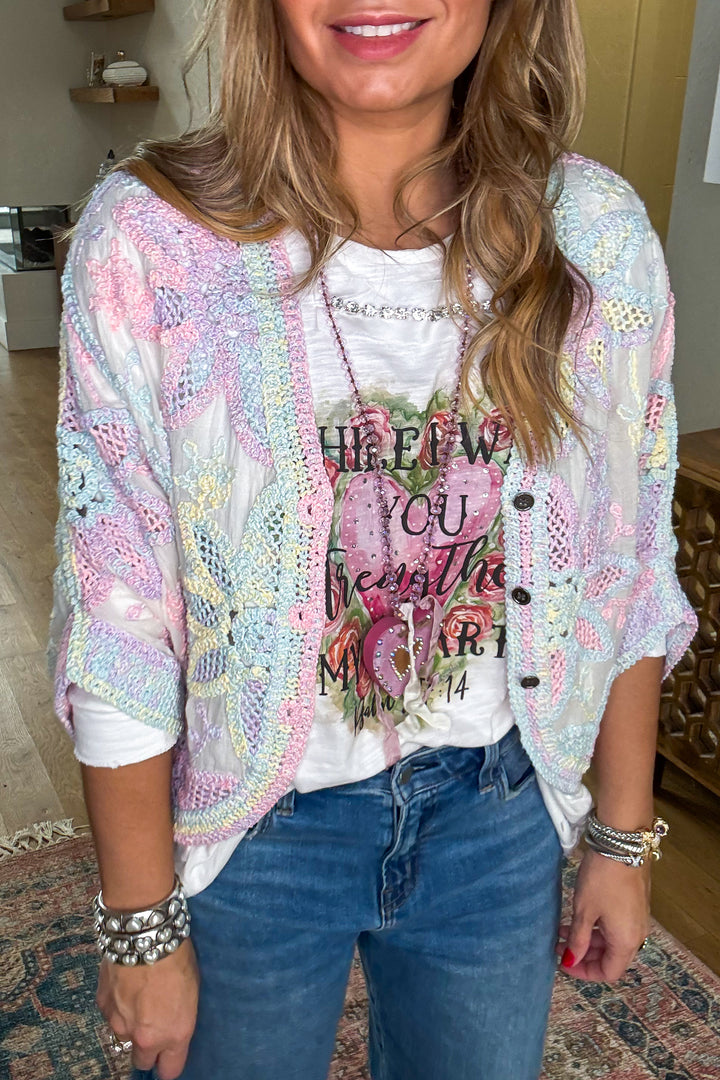 Gentle Confidence Crochet Cardigan - Rainbow