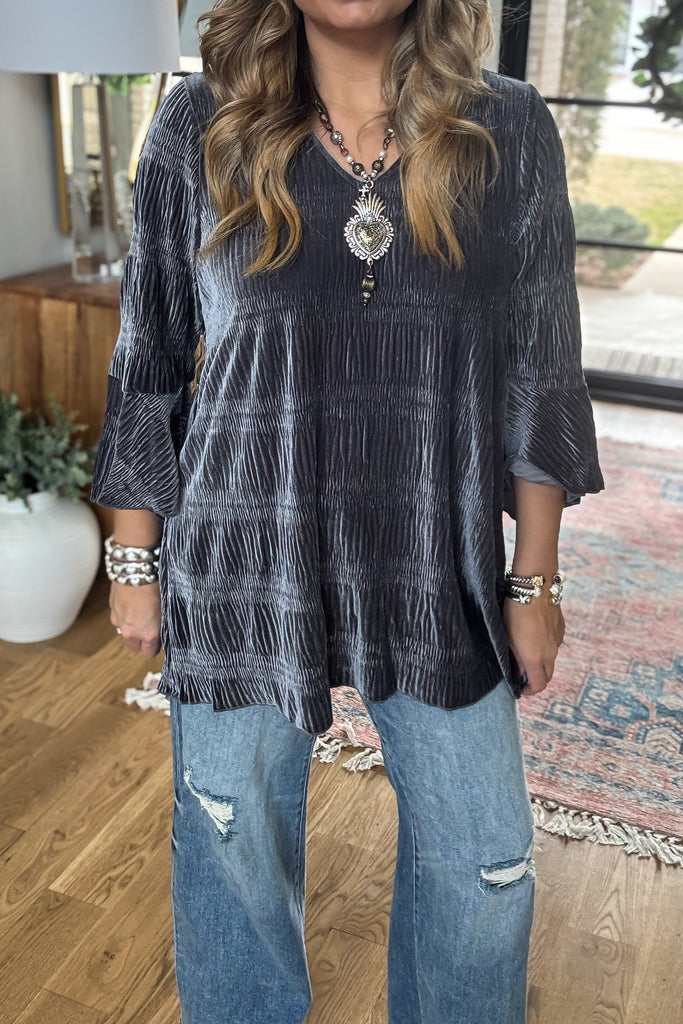 Straight To Town Velvet Tunic - Dark Gray