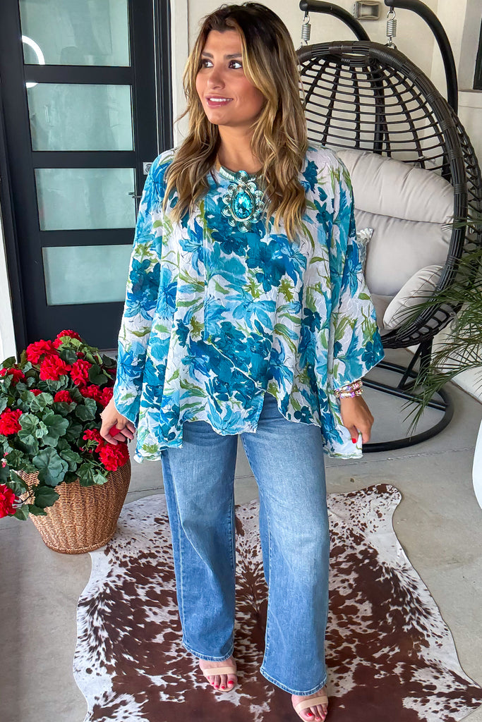 Blossom Jubilee Oversized Tunic - Blue 